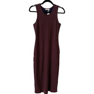 Marine Layer Lexi Rib Daytime Midi Dress Eclipse Auburn Stripes Size Small